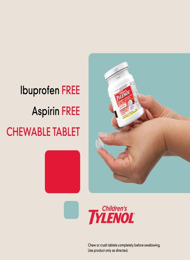 أقراص تايلينول للأطفال قابلة للمضغ وخالية من الصبغات، تحتوي على 160 ملغ من الأسيتامينوفين، مسكن للألم وخافض للحرارة لأعراض البرد والإنفلونزا والصداع والتهاب الحلق وآلام الأسنان، خالية من الأسبرين، بنكهة التوت البري، 24 قرصًا - Image 4